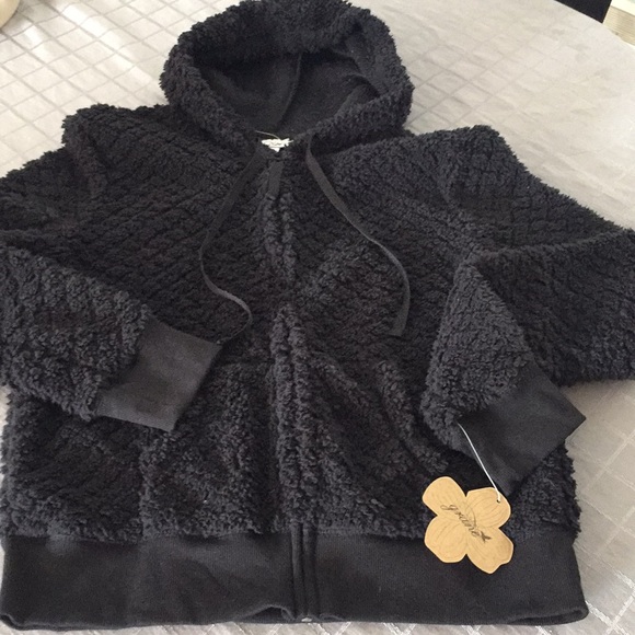 Grane Tops - Size large Black fuzzy zip up hooded sweatshirt